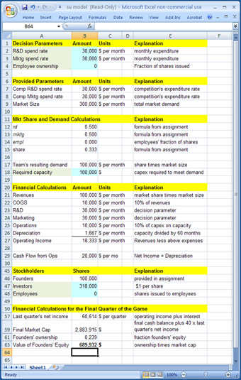 screenshot of initial spreadsheet